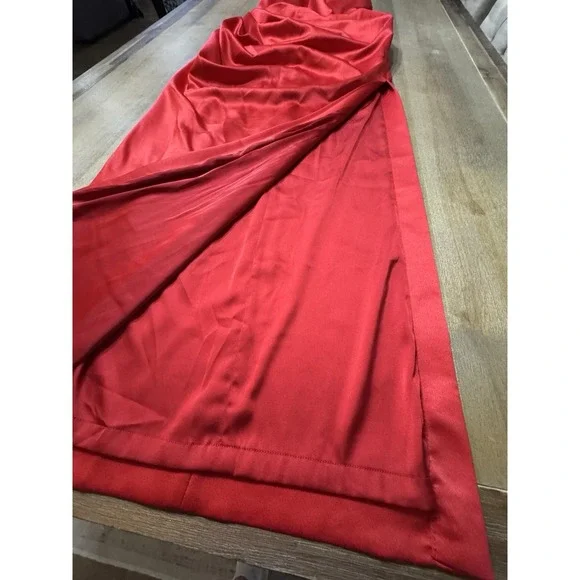 House Of CB Adrienne Satin Stretch Long Strapless Gown Red Small Plus Cup - Picture 7 of 12